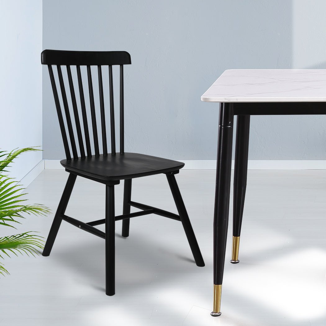 2x Solid Wood Dining Chairs with 150KG Capacity - Black - Rivercity House & Home Co. (ABN 18 642 972 209) - Affordable Modern Furniture Australia