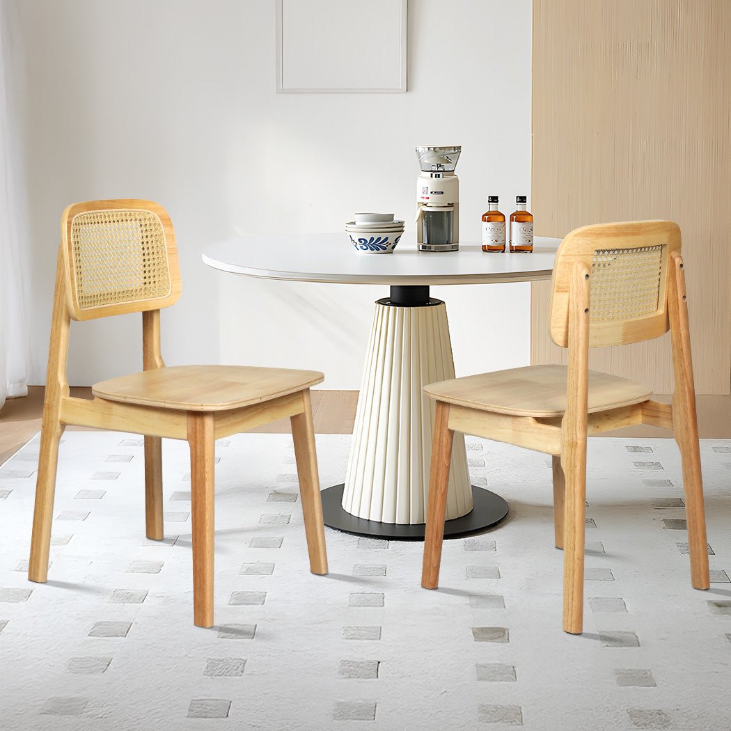 2x Solid Wood Rattan Dining Chairs with Cane Back - Natural - Rivercity House & Home Co. (ABN 18 642 972 209) - Affordable Modern Furniture Australia