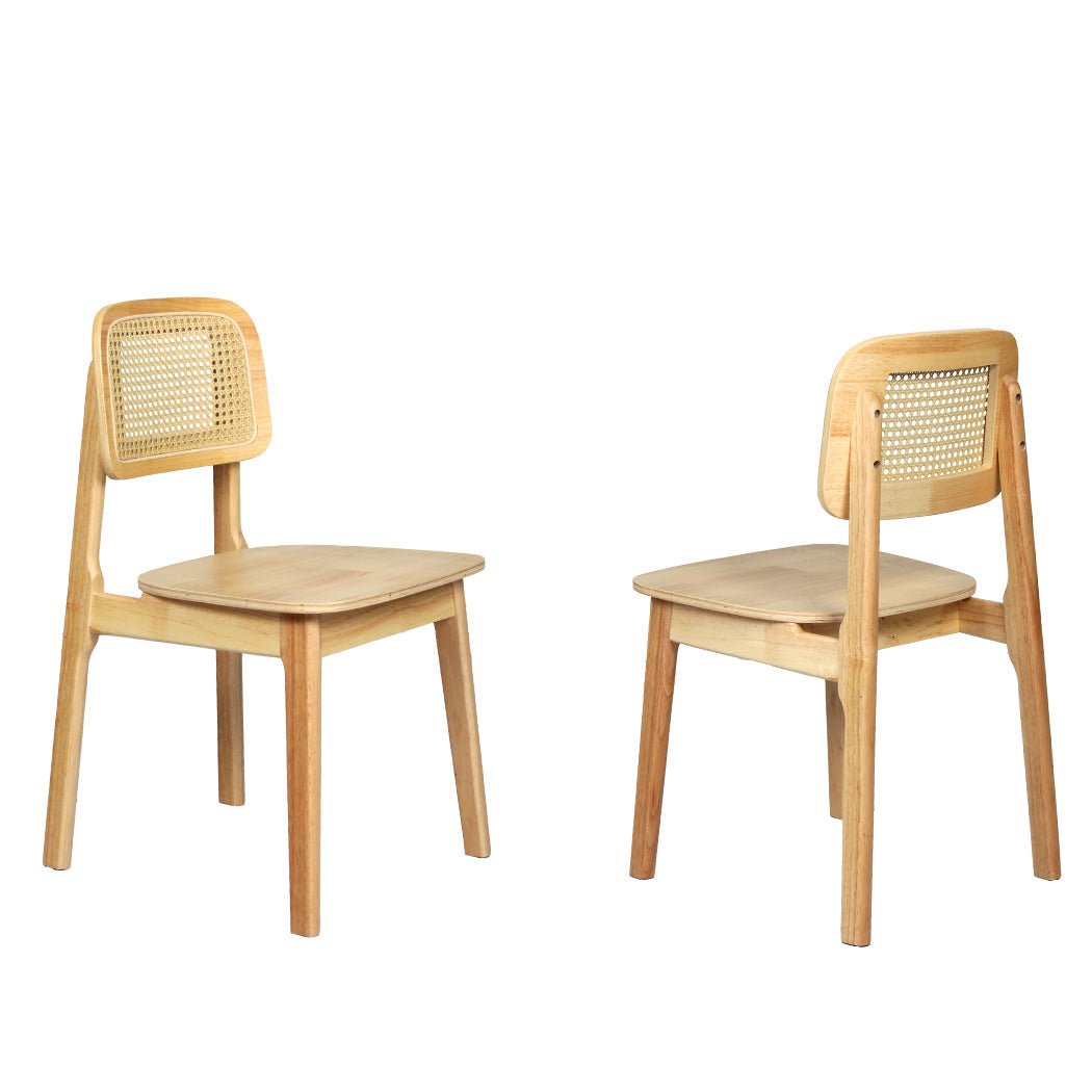2x Solid Wood Rattan Dining Chairs with Cane Back - Natural - Rivercity House & Home Co. (ABN 18 642 972 209) - Affordable Modern Furniture Australia