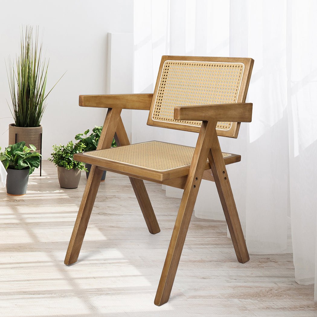 2x Solid Wood Rattan Dining Chairs with Cushions - Natural - Rivercity House & Home Co. (ABN 18 642 972 209) - Affordable Modern Furniture Australia