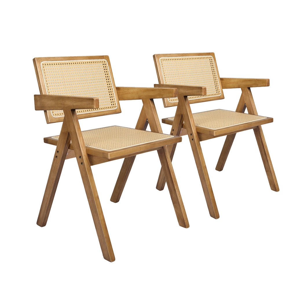 2x Solid Wood Rattan Dining Chairs with Cushions - Natural - Rivercity House & Home Co. (ABN 18 642 972 209) - Affordable Modern Furniture Australia