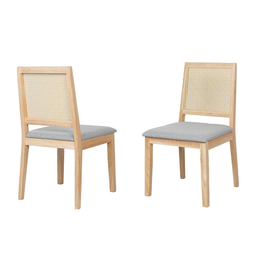 2x Solid Wood Rattan Dining Chairs with Upholstered Seat - Natural Grey - Rivercity House & Home Co. (ABN 18 642 972 209) - Affordable Modern Furniture Australia