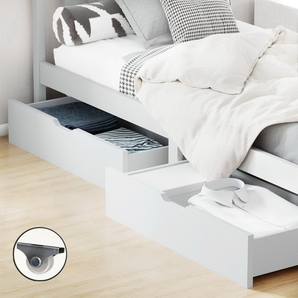 2x Storage Drawers Trundle for Single Wooden Bed Frame Base Timber White - Rivercity House & Home Co. (ABN 18 642 972 209) - Affordable Modern Furniture Australia