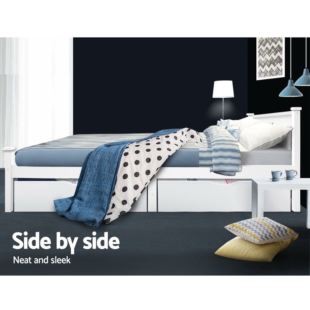 2x Storage Drawers Trundle for Single Wooden Bed Frame Base Timber White - Rivercity House & Home Co. (ABN 18 642 972 209) - Affordable Modern Furniture Australia