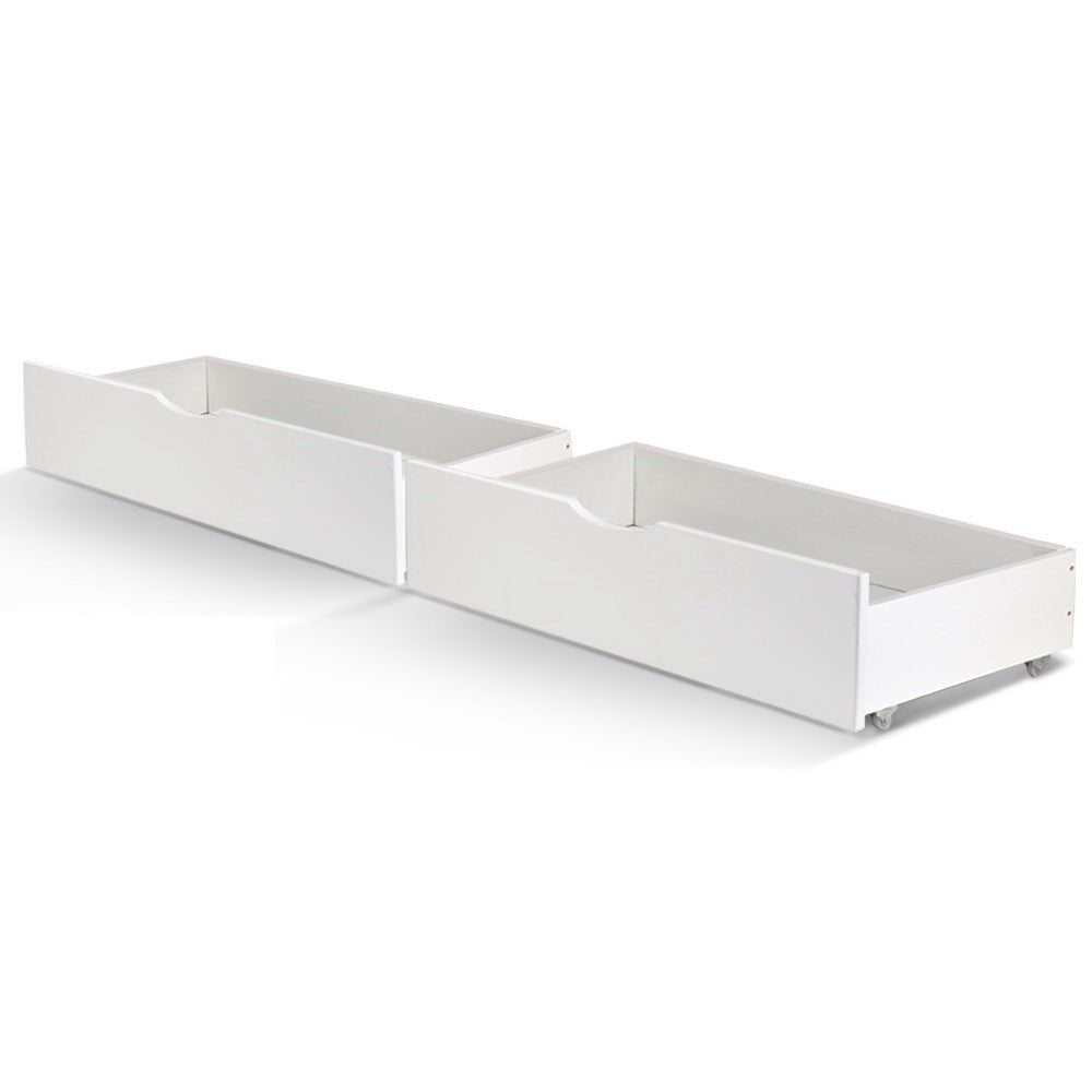 2x Storage Drawers Trundle for Single Wooden Bed Frame Base Timber White - Rivercity House & Home Co. (ABN 18 642 972 209) - Affordable Modern Furniture Australia