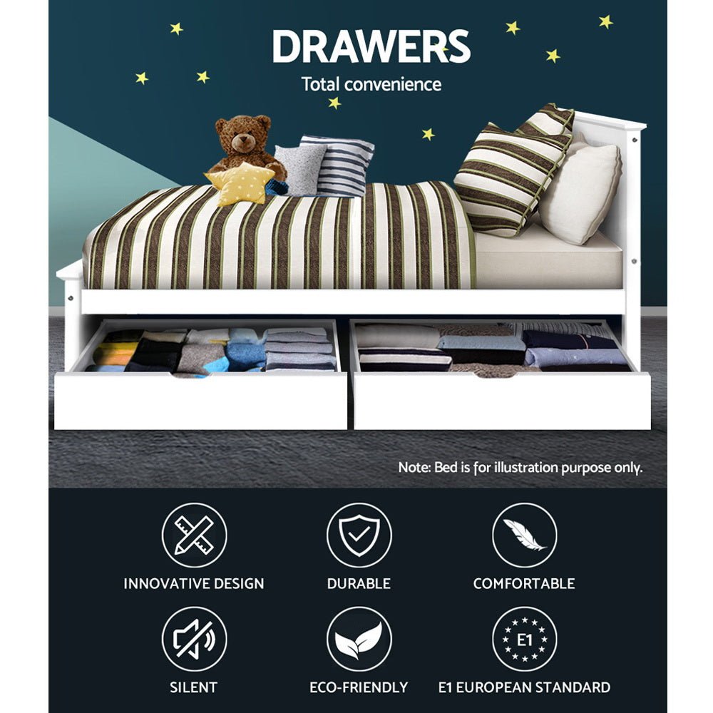 2x Storage Drawers Trundle for Single Wooden Bed Frame Base Timber White - Rivercity House & Home Co. (ABN 18 642 972 209) - Affordable Modern Furniture Australia