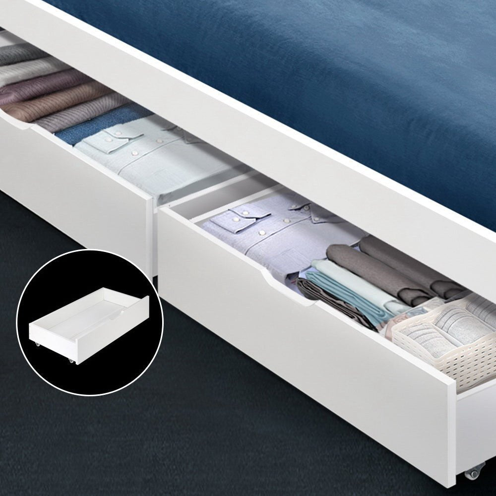 2x Storage Drawers Trundle for Single Wooden Bed Frame Base Timber White - Rivercity House & Home Co. (ABN 18 642 972 209) - Affordable Modern Furniture Australia