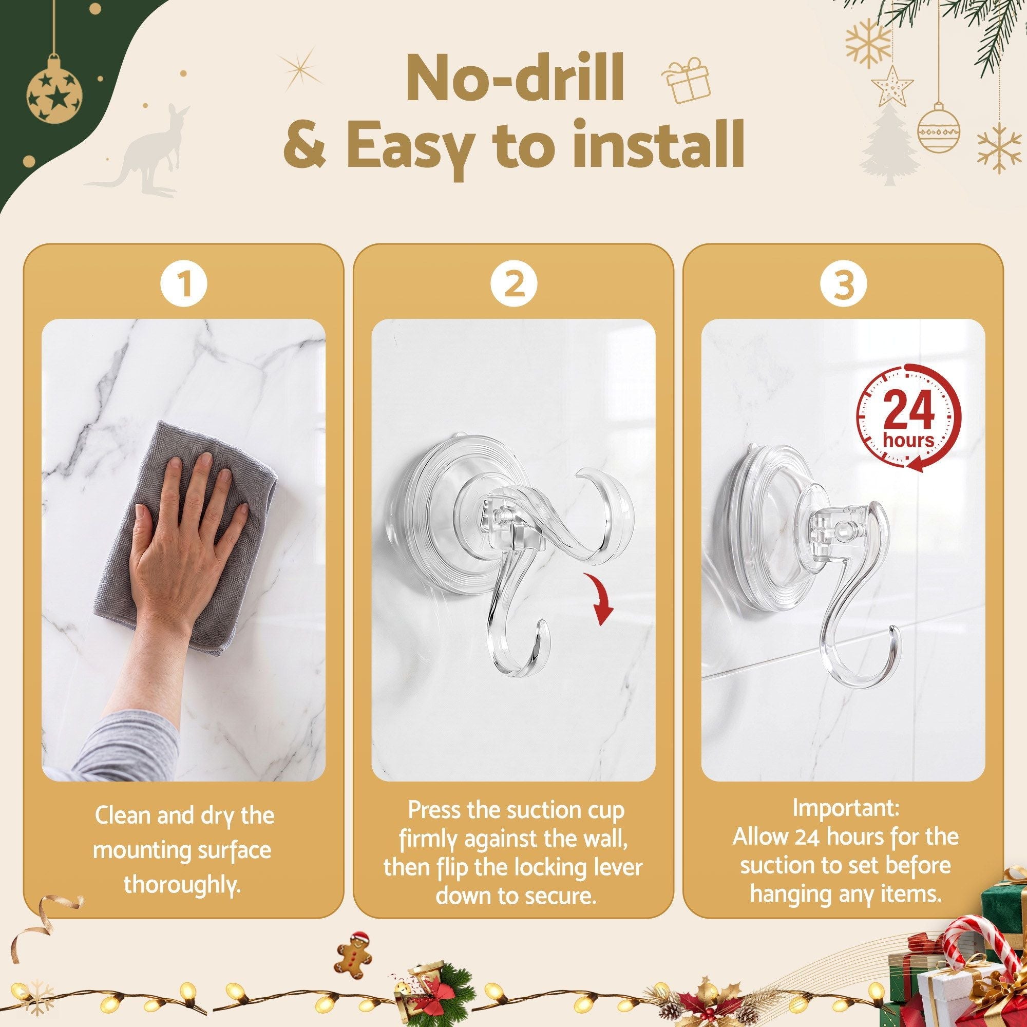 2x Suction Cup Hooks Heavy Duty Christmas Wreath Hanger Window 5kg - Occasions > Christmas > Christmas Wreaths & Garlands - Rivercity House & Home Co. (ABN 18 642 972 209) - Affordable Modern Furniture Australia