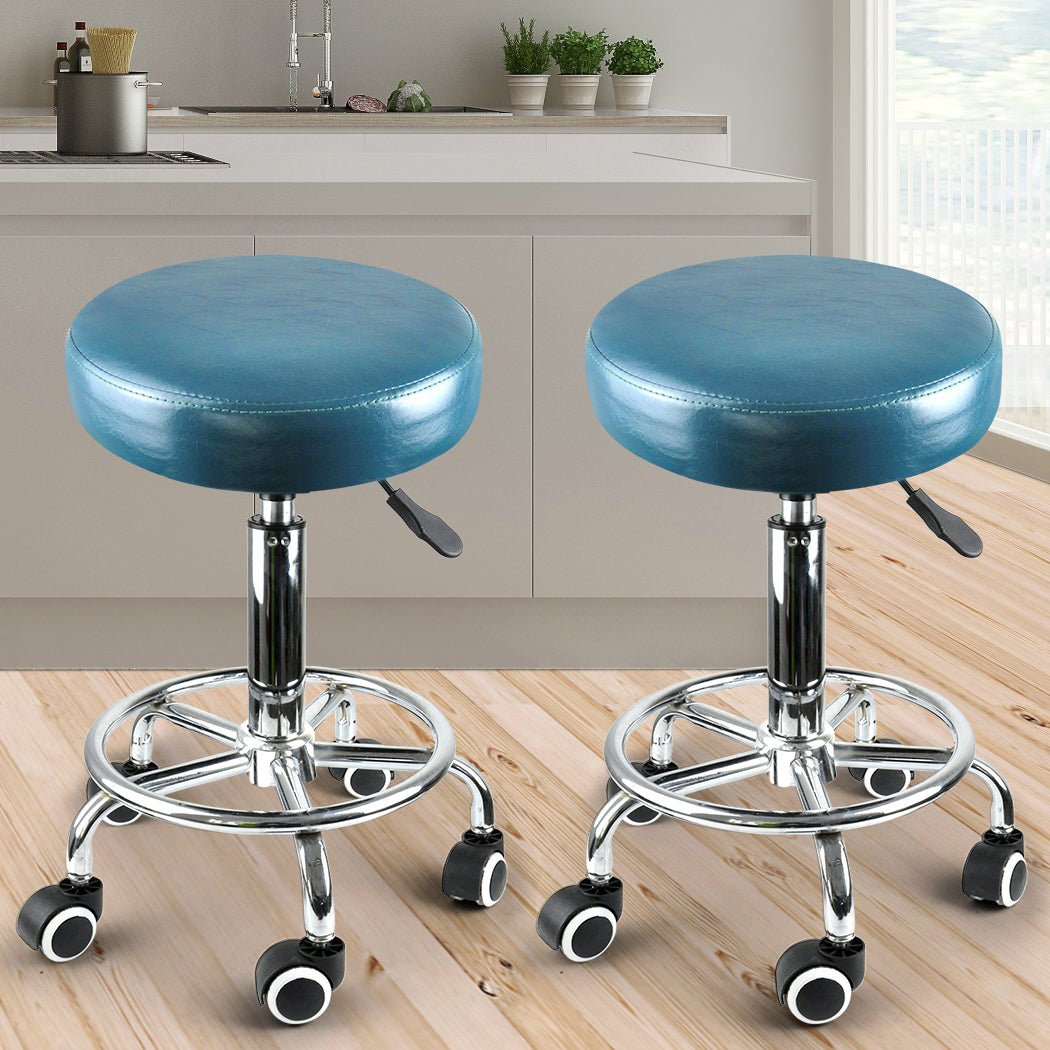 2x Swivel Barstool Salon Hairdressing Stool with Footrest - Teal - Rivercity House & Home Co. (ABN 18 642 972 209) - Affordable Modern Furniture Australia