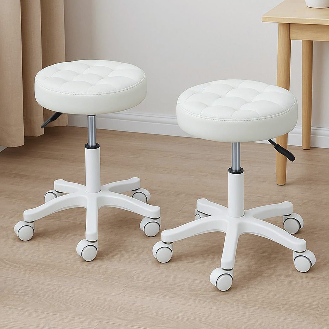 2x Swivel Rolling Bar Stool with 360° Rotation for Salon SPA - Beige - Rivercity House & Home Co. (ABN 18 642 972 209) - Affordable Modern Furniture Australia