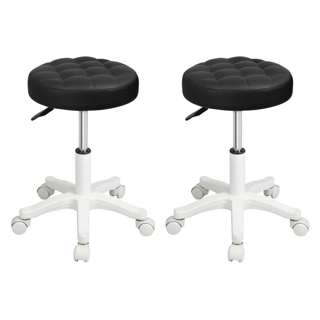2x Swivel Rolling Bar Stool with PU Leather Seat for Salon SPA - Black - Rivercity House & Home Co. (ABN 18 642 972 209) - Affordable Modern Furniture Australia