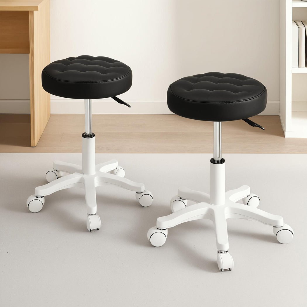 2x Swivel Rolling Bar Stool with PU Leather Seat for Salon SPA - Black - Rivercity House & Home Co. (ABN 18 642 972 209) - Affordable Modern Furniture Australia