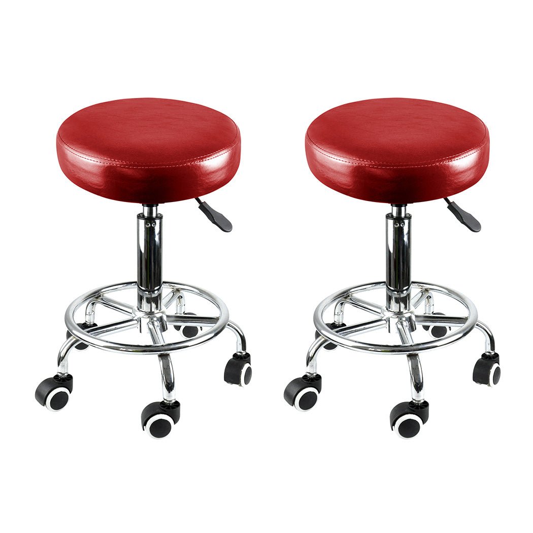 2x Swivel Salon Barber Stools with Wheels - Burgundy - Rivercity House & Home Co. (ABN 18 642 972 209) - Affordable Modern Furniture Australia