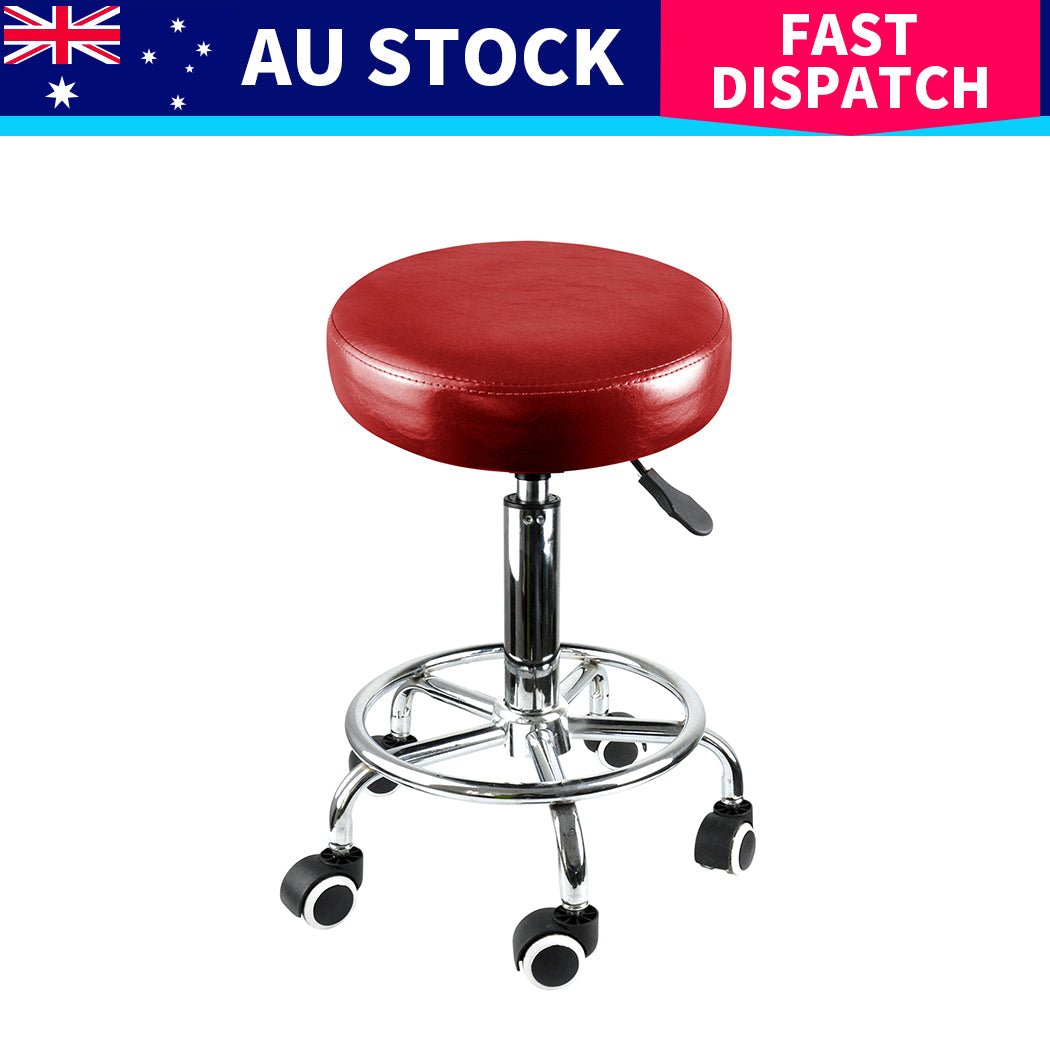 2x Swivel Salon Barber Stools with Wheels - Burgundy - Rivercity House & Home Co. (ABN 18 642 972 209) - Affordable Modern Furniture Australia