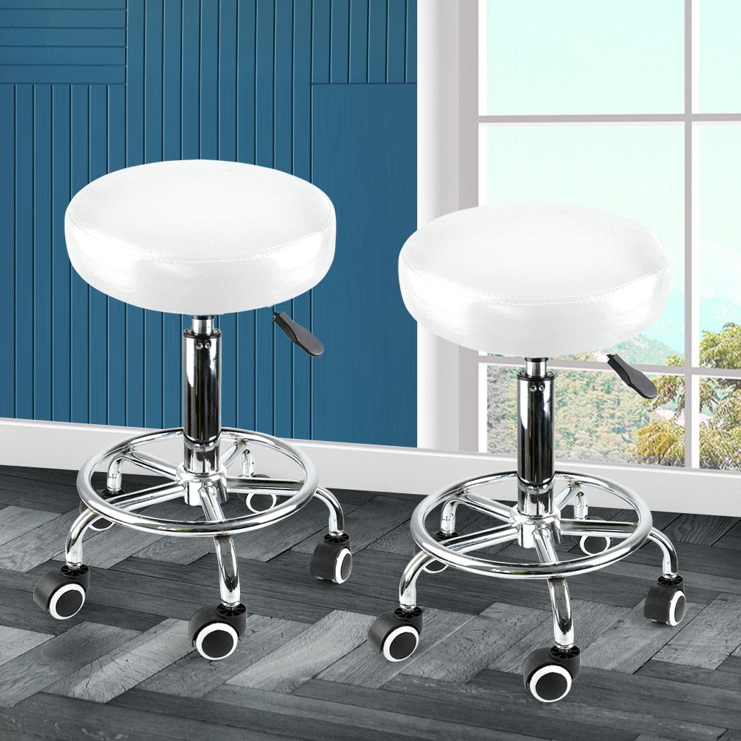2x Swivel Salon Hairdressing Barstool with Footrest - White - Rivercity House & Home Co. (ABN 18 642 972 209) - Affordable Modern Furniture Australia