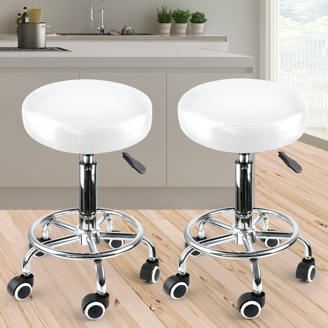 2x Swivel Salon Hairdressing Barstool with Footrest - White - Rivercity House & Home Co. (ABN 18 642 972 209) - Affordable Modern Furniture Australia