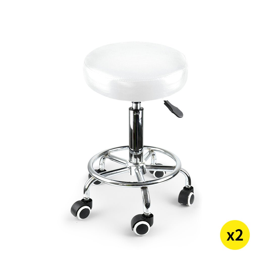 2x Swivel Salon Hairdressing Barstool with Footrest - White - Rivercity House & Home Co. (ABN 18 642 972 209) - Affordable Modern Furniture Australia