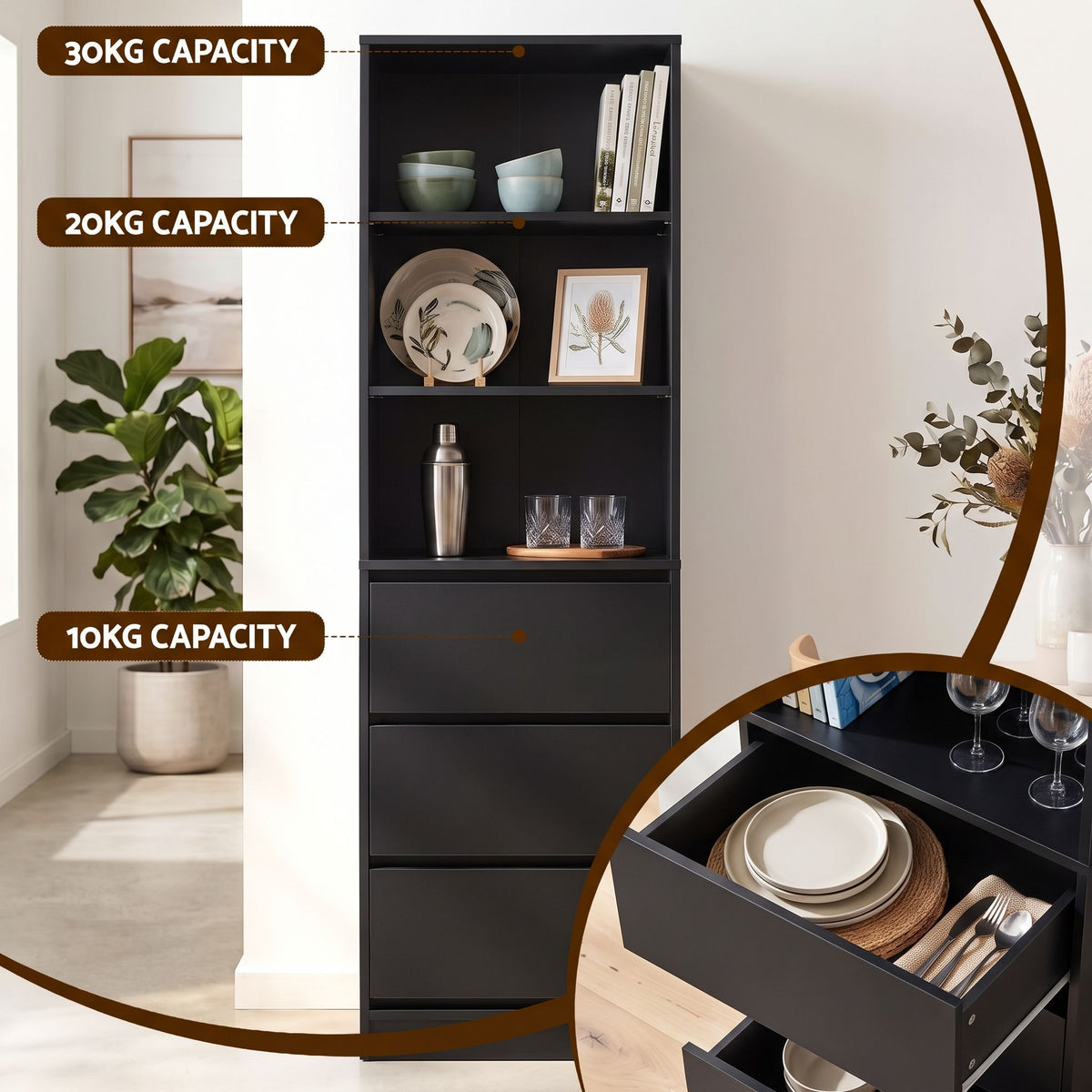 2x Tallboy Chest of 3 Drawers Cabinet - Black - Furniture > Bedroom > Dressing Vanity & Dressing Tables - Rivercity House & Home Co. (ABN 18 642 972 209) - Affordable Modern Furniture Australia