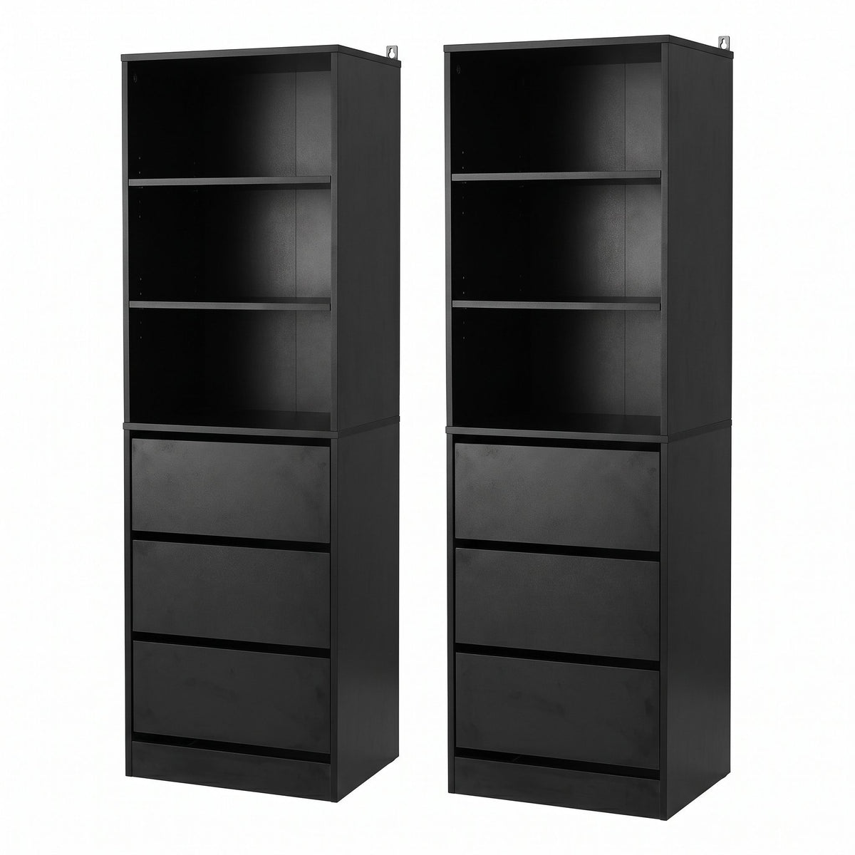 2x Tallboy Chest of 3 Drawers Cabinet - Black - Furniture > Bedroom > Dressing Vanity & Dressing Tables - Rivercity House & Home Co. (ABN 18 642 972 209) - Affordable Modern Furniture Australia