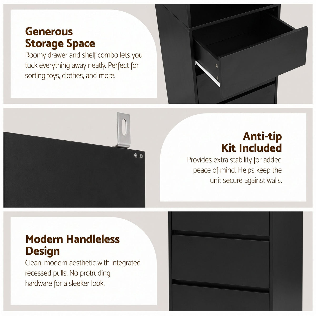 2x Tallboy Chest of 3 Drawers Cabinet - Black - Furniture > Bedroom > Dressing Vanity & Dressing Tables - Rivercity House & Home Co. (ABN 18 642 972 209) - Affordable Modern Furniture Australia