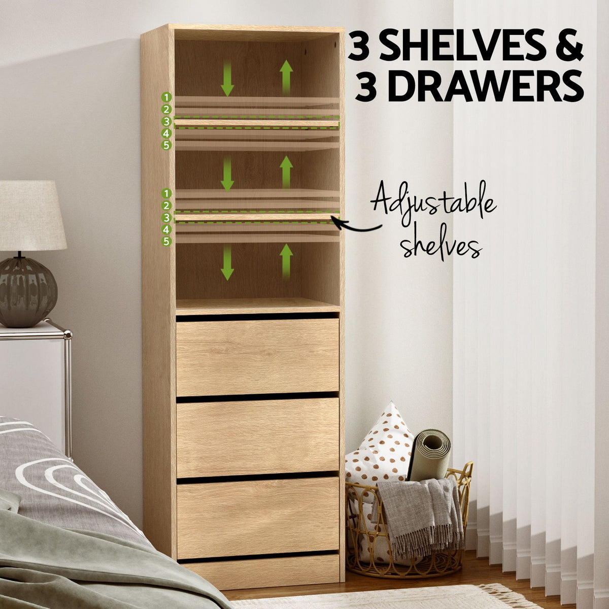2x Tallboy Chest of 3 Drawers Cabinet with Adjustable Shelves - Pine - Furniture > Bedroom > Dressing Vanity & Dressing Tables - Rivercity House & Home Co. (ABN 18 642 972 209) - Affordable Modern Furniture Australia