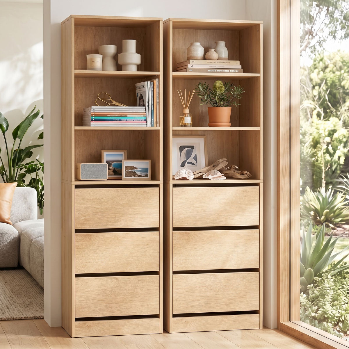 2x Tallboy Chest of 3 Drawers Cabinet with Adjustable Shelves - Pine - Furniture > Bedroom > Dressing Vanity & Dressing Tables - Rivercity House & Home Co. (ABN 18 642 972 209) - Affordable Modern Furniture Australia