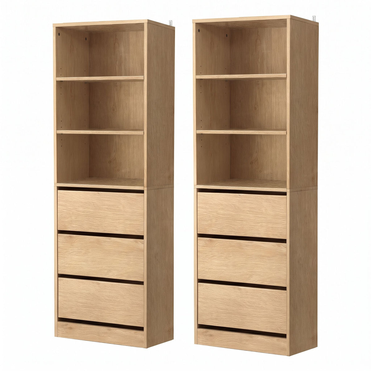 2x Tallboy Chest of 3 Drawers Cabinet with Adjustable Shelves - Pine - Furniture > Bedroom > Dressing Vanity & Dressing Tables - Rivercity House & Home Co. (ABN 18 642 972 209) - Affordable Modern Furniture Australia