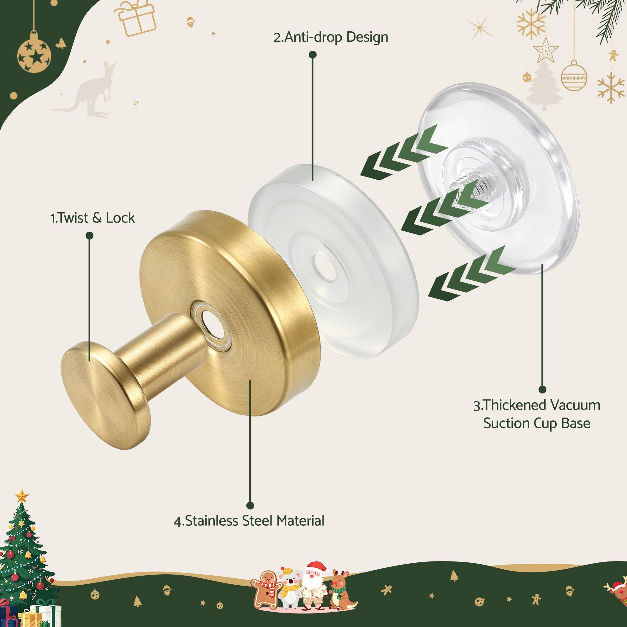 2x Vacuum Suction Cup Christmas Wreath Hook Stainless Steel Heavy Duty 5kg - Occasions > Christmas > Christmas Wreaths & Garlands - Rivercity House & Home Co. (ABN 18 642 972 209) - Affordable Modern Furniture Australia
