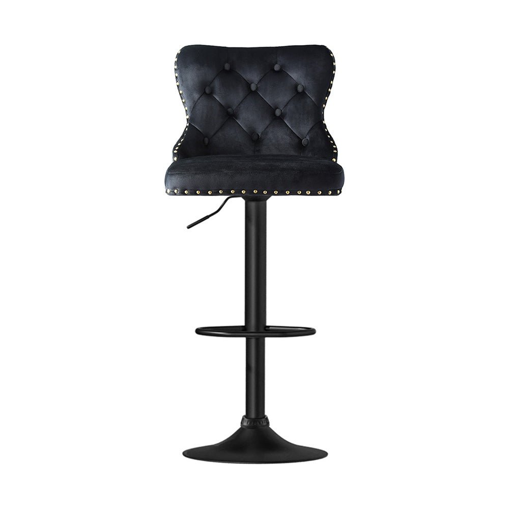 2x Velvet Bar Stool Adjustable Height Nailhead Trim Kitchen Counter Stool - Furniture > Bar Stools & Chairs > Table & Bar Stools - Rivercity House & Home Co. (ABN 18 642 972 209) - Affordable Modern Furniture Australia