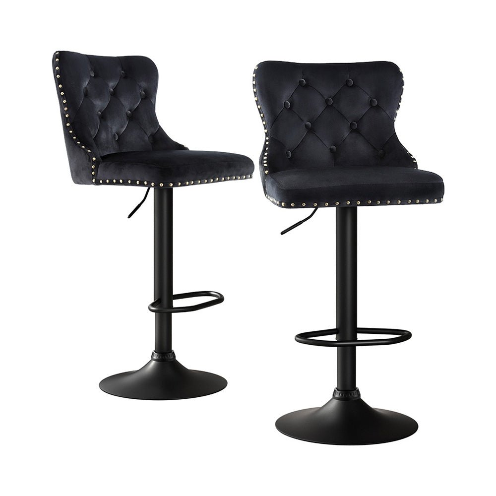 2x Velvet Bar Stool Adjustable Height Nailhead Trim Kitchen Counter Stool - Furniture > Bar Stools & Chairs > Table & Bar Stools - Rivercity House & Home Co. (ABN 18 642 972 209) - Affordable Modern Furniture Australia