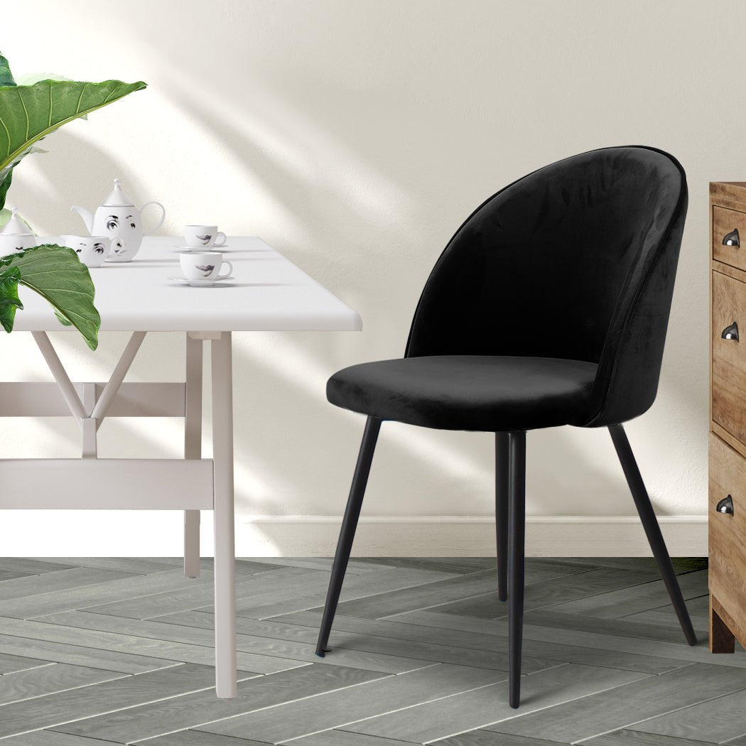 2x Velvet Dining Chairs with Steel Legs for Kitchen Cafe - Black - Rivercity House & Home Co. (ABN 18 642 972 209) - Affordable Modern Furniture Australia
