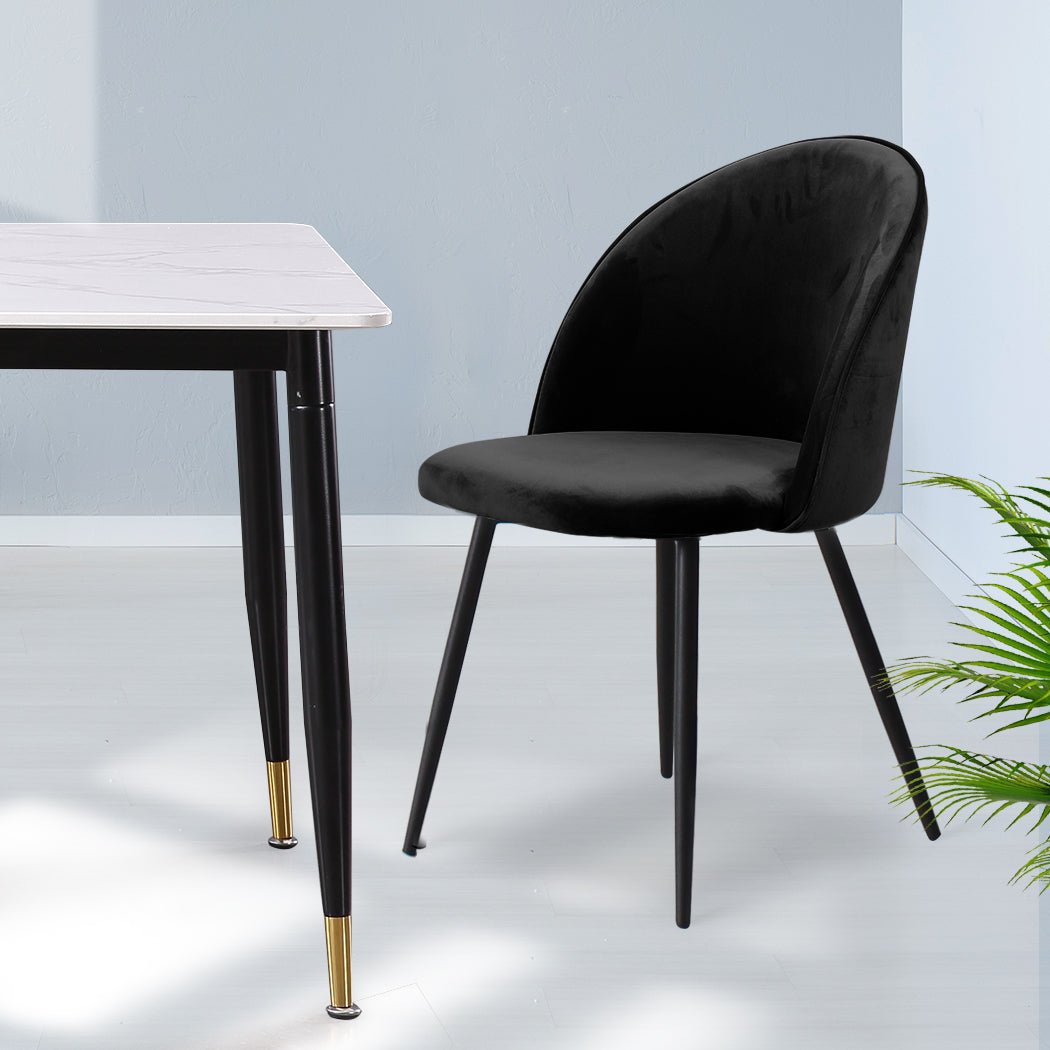 2x Velvet Dining Chairs with Steel Legs for Kitchen Cafe - Black - Rivercity House & Home Co. (ABN 18 642 972 209) - Affordable Modern Furniture Australia
