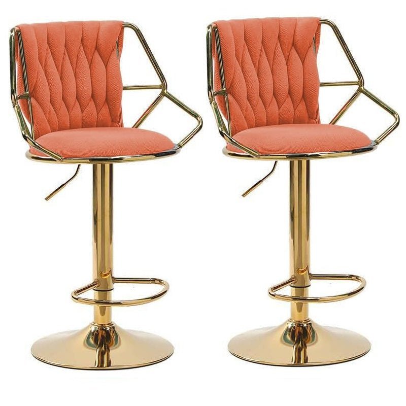 2x Velvet Padded Barstools with Backrest, Footrest & Golden Round Base - Orange - Furniture > Bar Stools & Chairs > Table & Bar Stools - Rivercity House & Home Co. (ABN 18 642 972 209) - Affordable Modern Furniture Australia