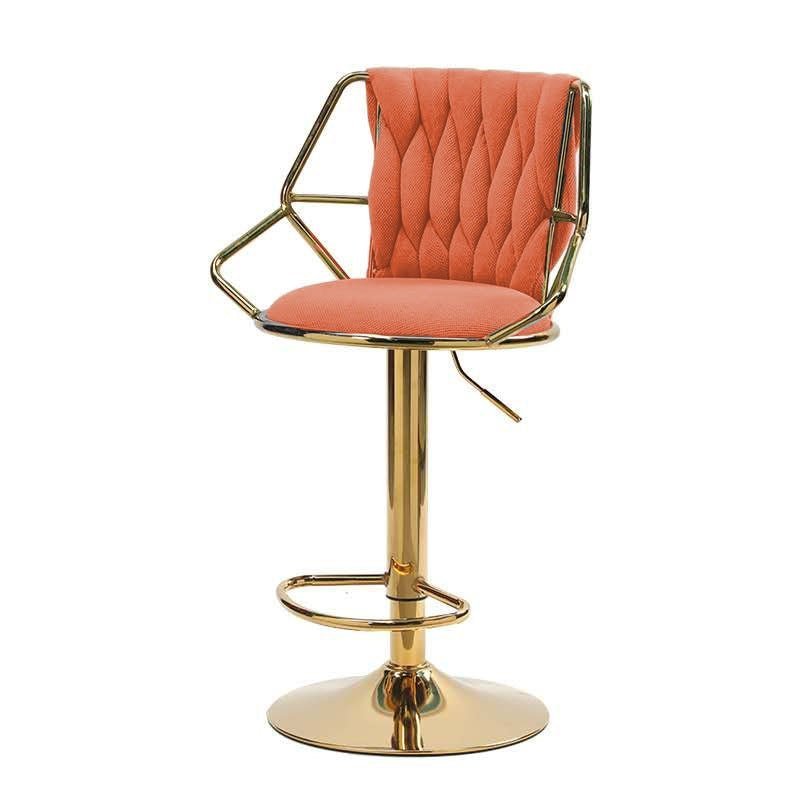 2x Velvet Padded Barstools with Backrest, Footrest & Golden Round Base - Orange - Furniture > Bar Stools & Chairs > Table & Bar Stools - Rivercity House & Home Co. (ABN 18 642 972 209) - Affordable Modern Furniture Australia