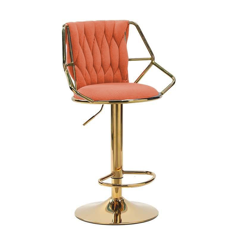 2x Velvet Padded Barstools with Backrest, Footrest & Golden Round Base - Orange - Furniture > Bar Stools & Chairs > Table & Bar Stools - Rivercity House & Home Co. (ABN 18 642 972 209) - Affordable Modern Furniture Australia