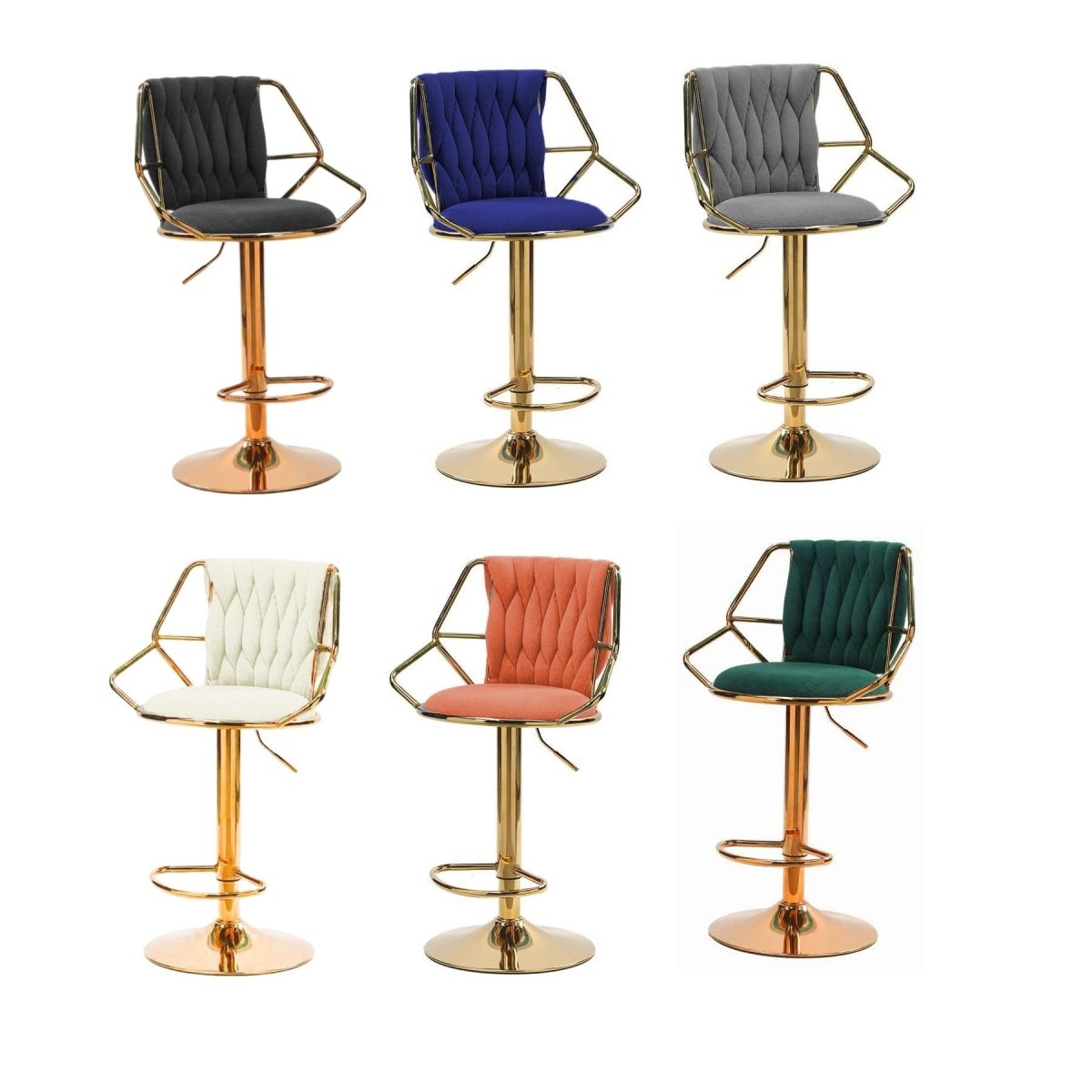 2x Velvet Padded Barstools with Backrest, Footrest & Golden Round Base - Orange - Furniture > Bar Stools & Chairs > Table & Bar Stools - Rivercity House & Home Co. (ABN 18 642 972 209) - Affordable Modern Furniture Australia