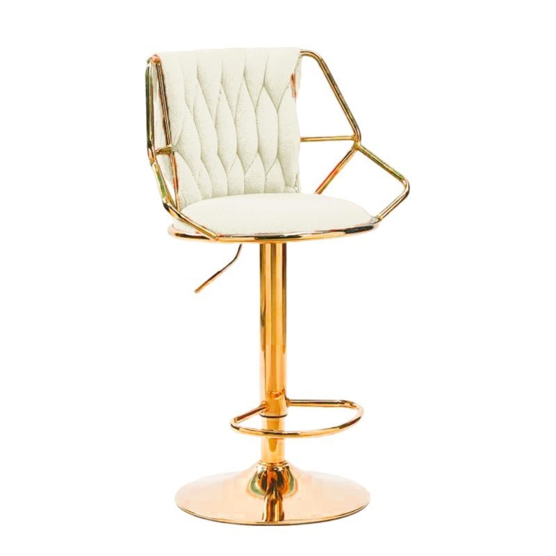 2x Velvet Padded Golden Round Base Barstools with Backrest and Footrest - Beige - Furniture > Bar Stools & Chairs > Table & Bar Stools - Rivercity House & Home Co. (ABN 18 642 972 209) - Affordable Modern Furniture Australia