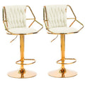 Set of 2 Velvet Padded Golden Round Base Barstools with Backrest and Footrest - Beige