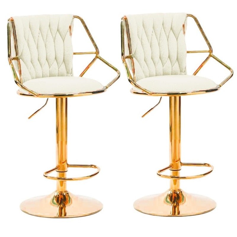 2x Velvet Padded Golden Round Base Barstools with Backrest and Footrest - Beige - Furniture > Bar Stools & Chairs > Table & Bar Stools - Rivercity House & Home Co. (ABN 18 642 972 209) - Affordable Modern Furniture Australia