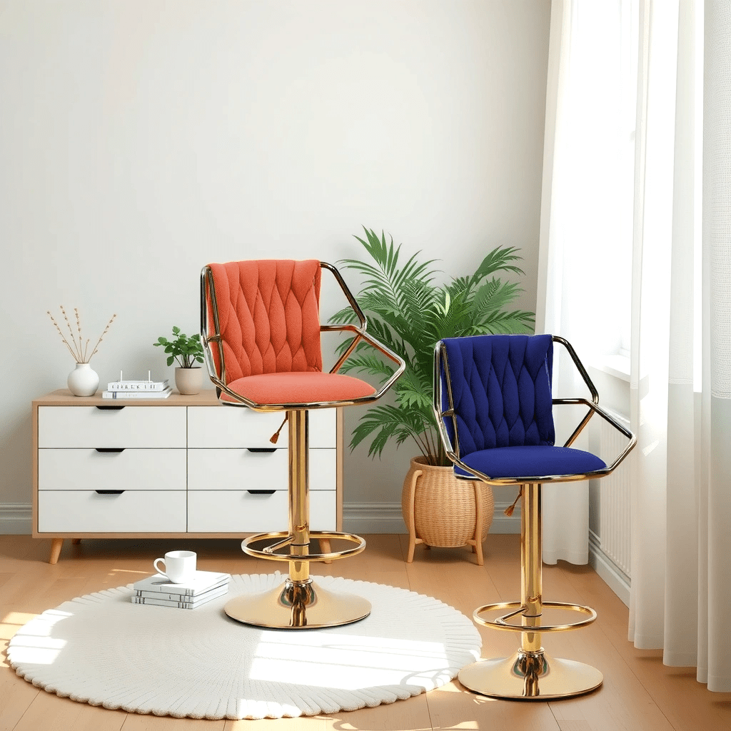 2x Velvet Padded Golden Round Base Barstools with Backrest and Footrest - Beige - Furniture > Bar Stools & Chairs > Table & Bar Stools - Rivercity House & Home Co. (ABN 18 642 972 209) - Affordable Modern Furniture Australia