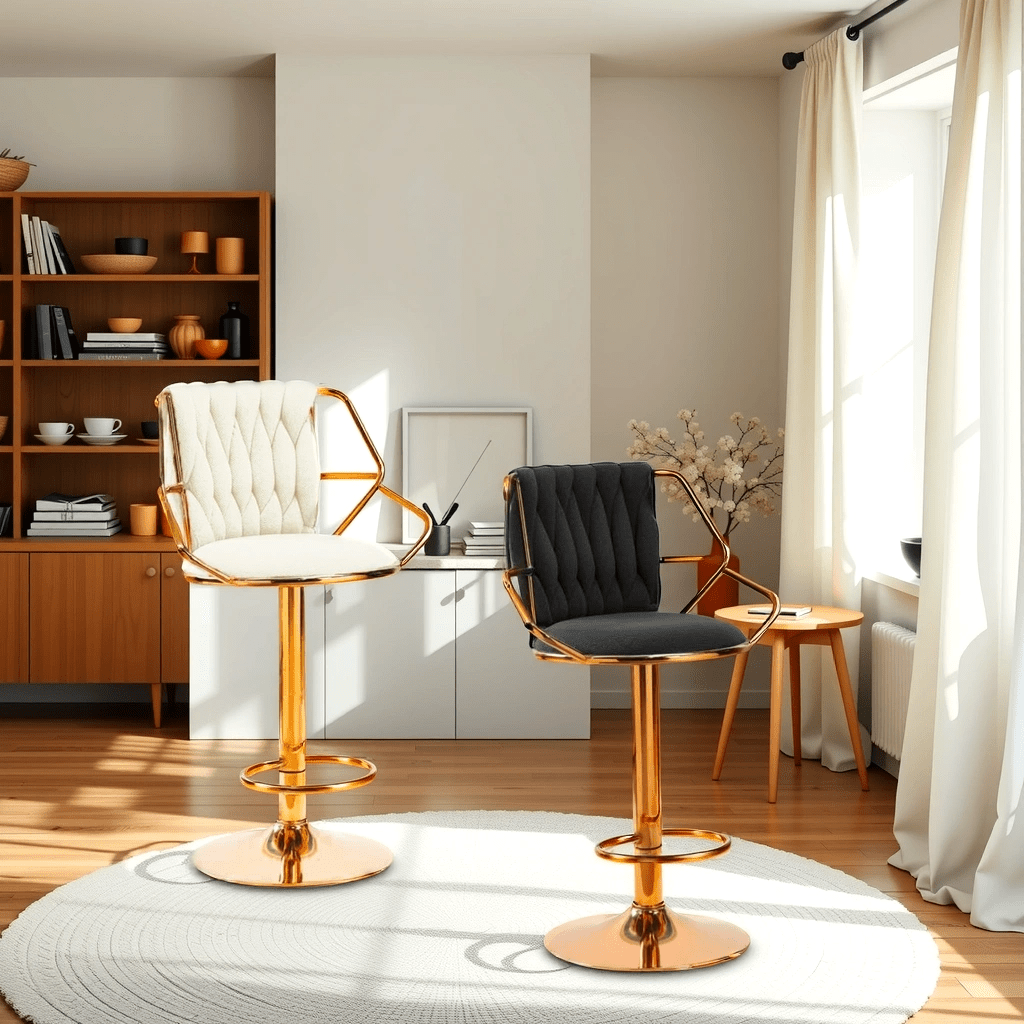 2x Velvet Padded Golden Round Base Barstools with Backrest and Footrest - Beige - Furniture > Bar Stools & Chairs > Table & Bar Stools - Rivercity House & Home Co. (ABN 18 642 972 209) - Affordable Modern Furniture Australia