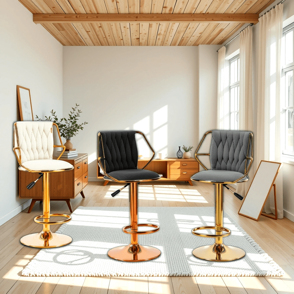 2x Velvet Padded Golden Round Base Barstools with Backrest and Footrest - Beige - Furniture > Bar Stools & Chairs > Table & Bar Stools - Rivercity House & Home Co. (ABN 18 642 972 209) - Affordable Modern Furniture Australia