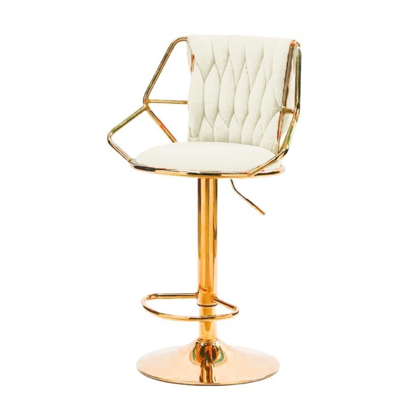 2x Velvet Padded Golden Round Base Barstools with Backrest and Footrest - Beige - Furniture > Bar Stools & Chairs > Table & Bar Stools - Rivercity House & Home Co. (ABN 18 642 972 209) - Affordable Modern Furniture Australia
