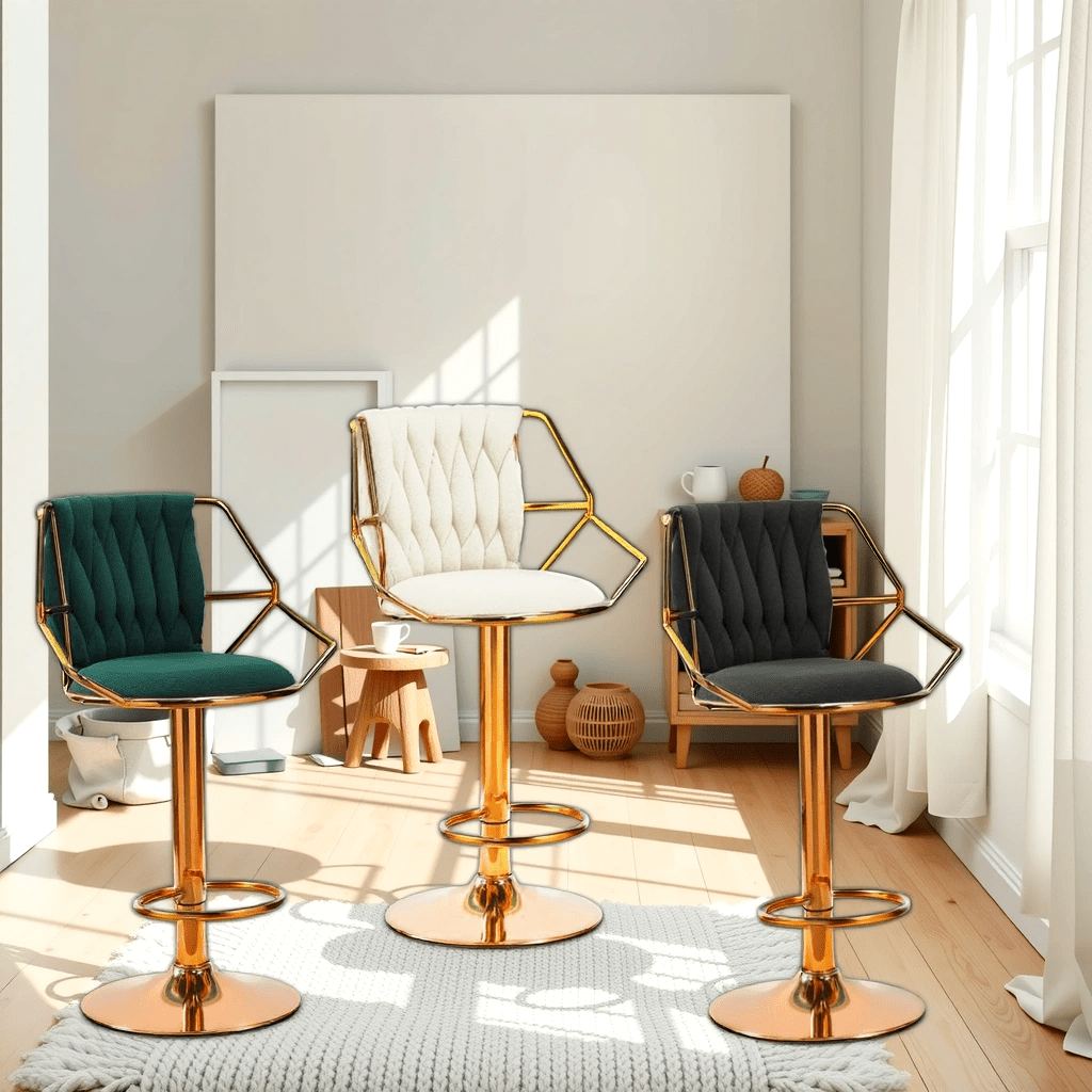 2x Velvet Padded Golden Round Base Barstools with Backrest and Footrest - Black - Furniture > Bar Stools & Chairs > Table & Bar Stools - Rivercity House & Home Co. (ABN 18 642 972 209) - Affordable Modern Furniture Australia
