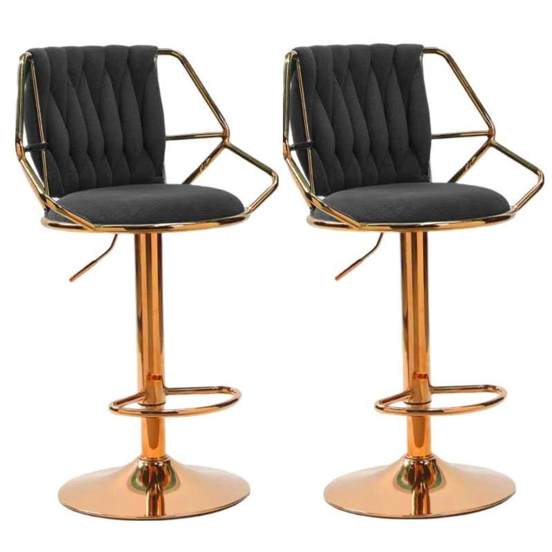 2x Velvet Padded Golden Round Base Barstools with Backrest and Footrest - Black - Furniture > Bar Stools & Chairs > Table & Bar Stools - Rivercity House & Home Co. (ABN 18 642 972 209) - Affordable Modern Furniture Australia