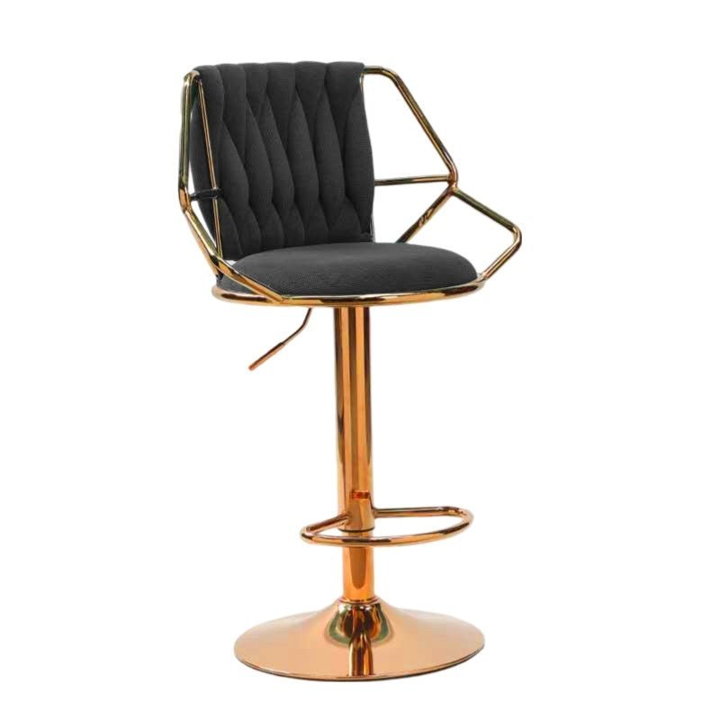 2x Velvet Padded Golden Round Base Barstools with Backrest and Footrest - Black - Furniture > Bar Stools & Chairs > Table & Bar Stools - Rivercity House & Home Co. (ABN 18 642 972 209) - Affordable Modern Furniture Australia