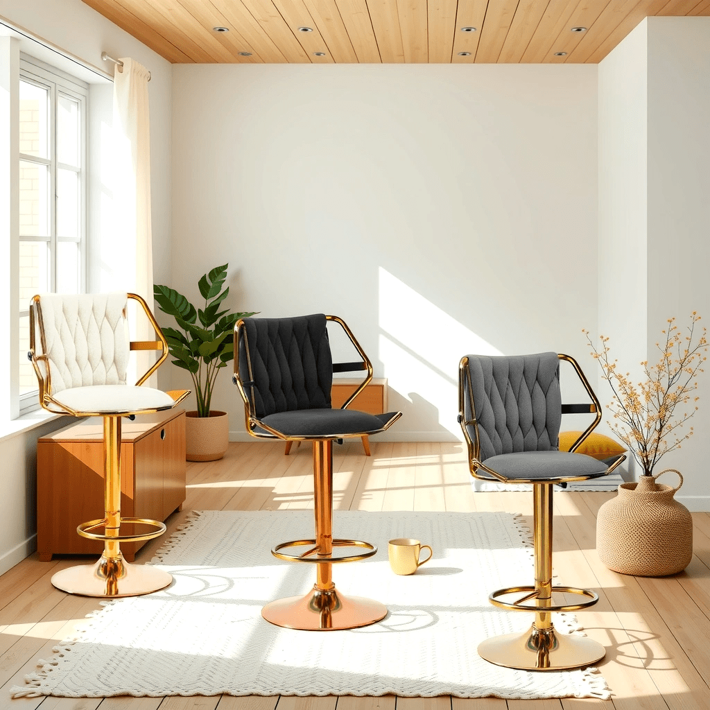 2x Velvet Padded Golden Round Base Barstools with Backrest and Footrest - Black - Furniture > Bar Stools & Chairs > Table & Bar Stools - Rivercity House & Home Co. (ABN 18 642 972 209) - Affordable Modern Furniture Australia