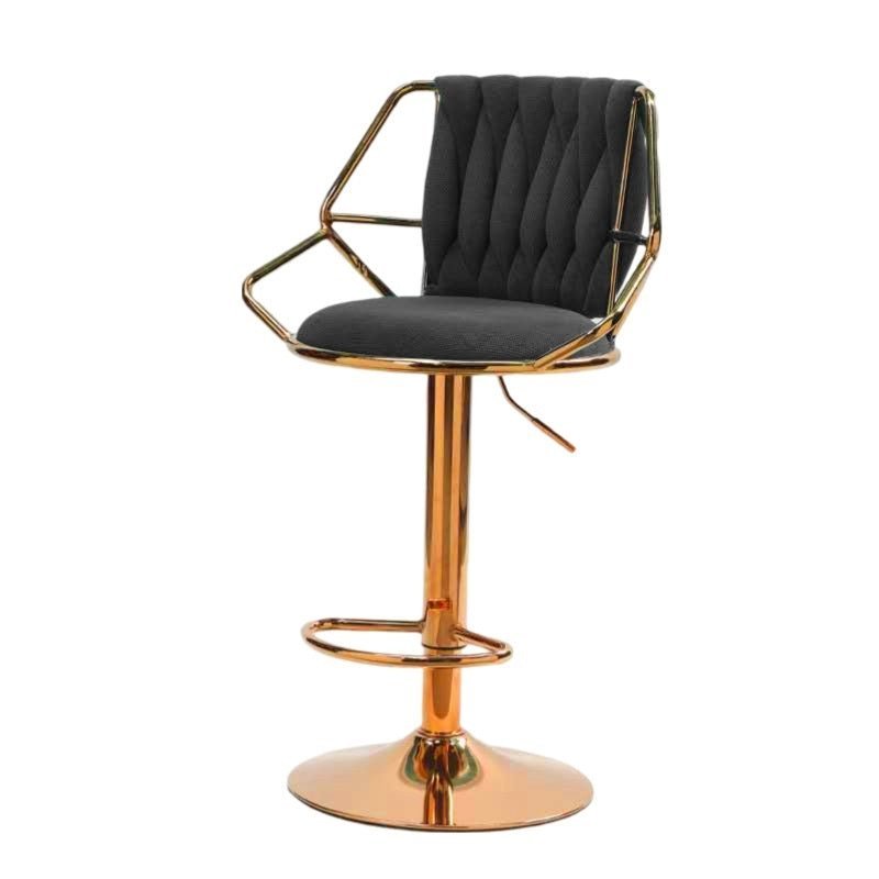 2x Velvet Padded Golden Round Base Barstools with Backrest and Footrest - Black - Furniture > Bar Stools & Chairs > Table & Bar Stools - Rivercity House & Home Co. (ABN 18 642 972 209) - Affordable Modern Furniture Australia