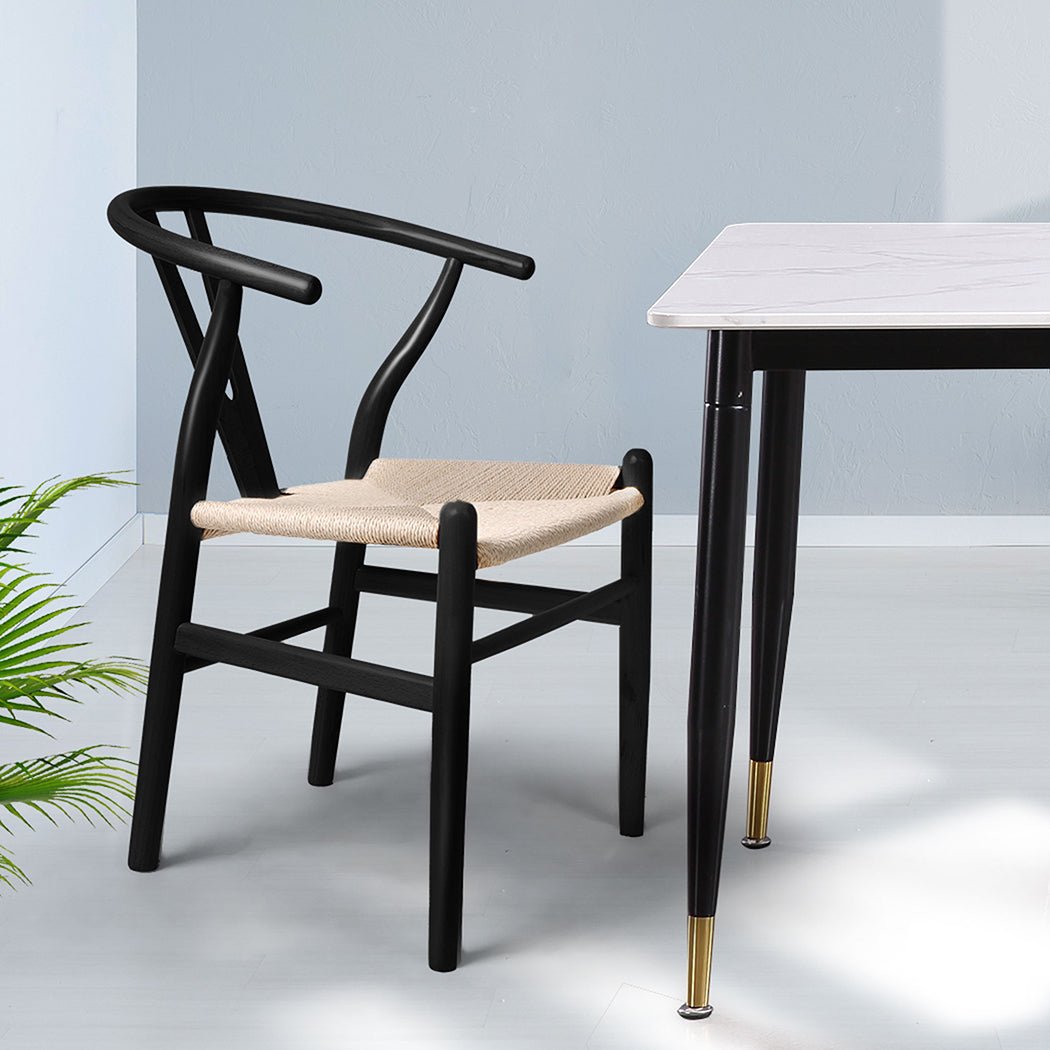 2x Wooden Dining Chairs Hans with Rattan Seat - Black - Rivercity House & Home Co. (ABN 18 642 972 209) - Affordable Modern Furniture Australia