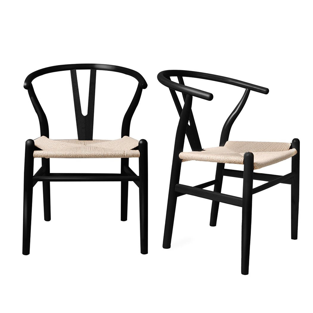 2x Wooden Dining Chairs Hans with Rattan Seat - Black - Rivercity House & Home Co. (ABN 18 642 972 209) - Affordable Modern Furniture Australia